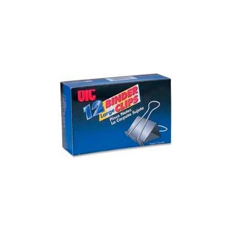 Officemate International Officemate Binder Clips, Large, 2" Width, 1" Capacity, Black/Silver, 12/Box 99100